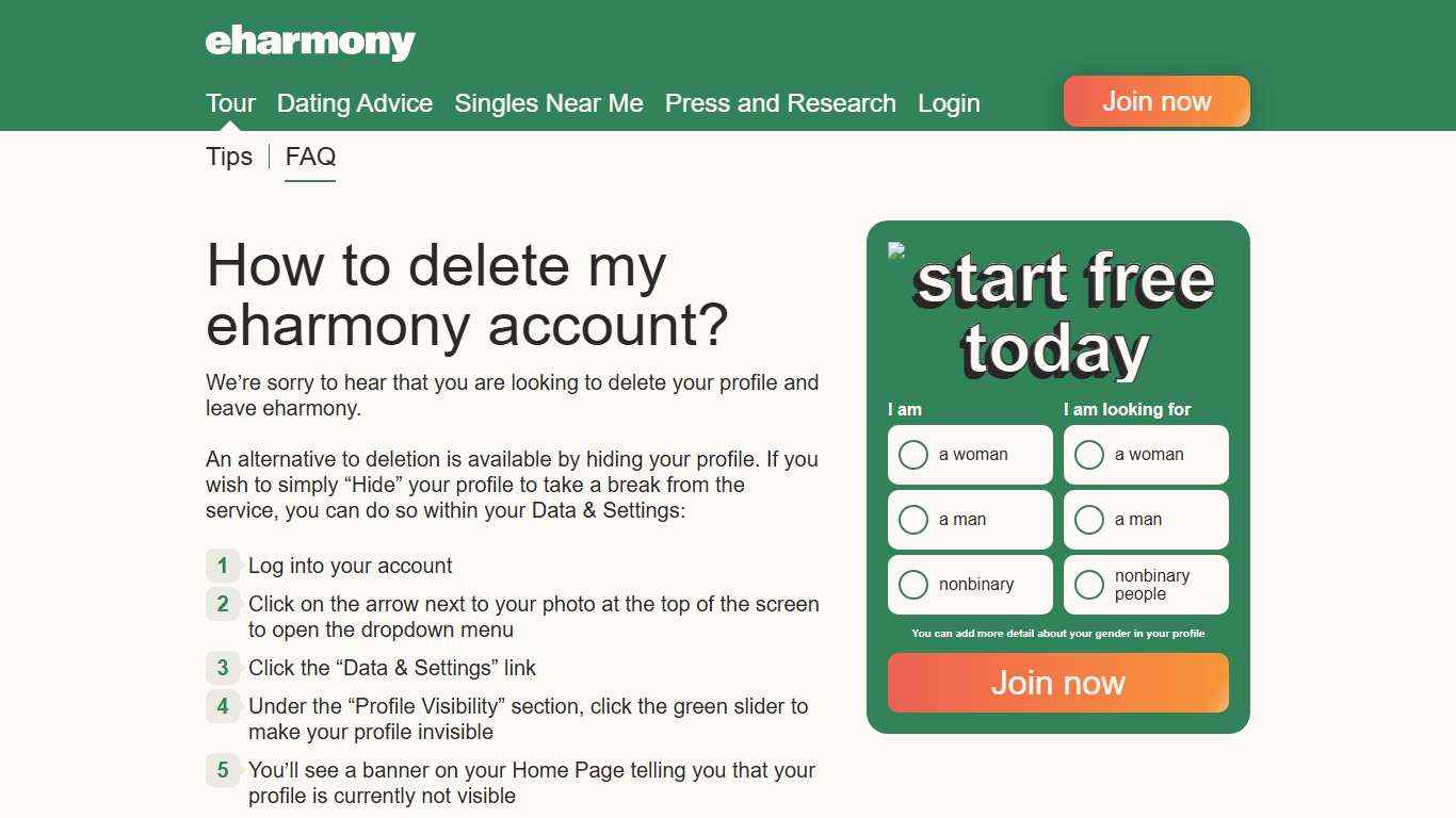 How to delete my eharmony account?
